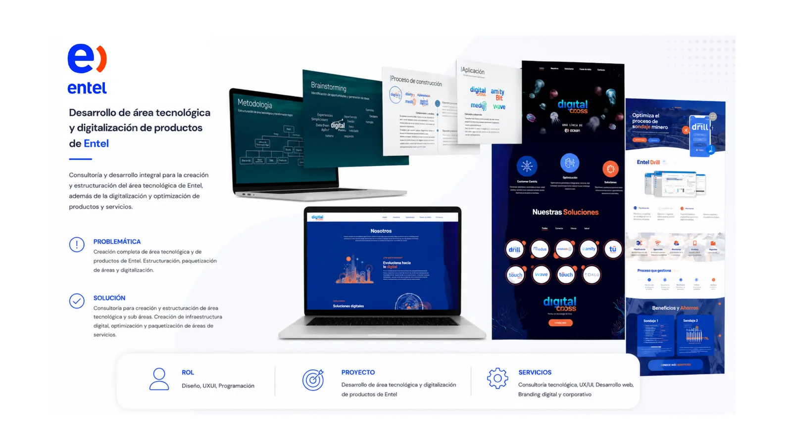 Pantallas de los productos digitales de Entel